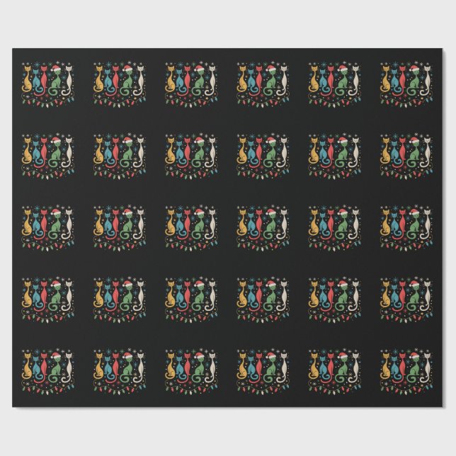 Mid Century Modern Look Cats Xmas Retro 50s 60s Wrapping Paper (Flat)
