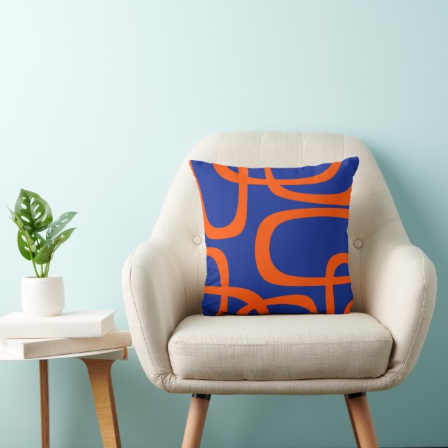 Mid Century Modern Loop Pattern Bold Blue Orange Cushion (Chair)