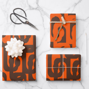 Mid Century Modern Loops Retro 70s Brown Orange Wrapping Paper Sheet