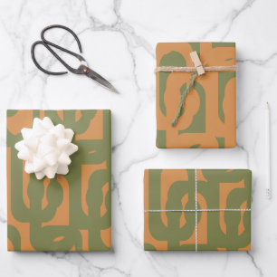 Mid Century Modern Loops Retro Olive Green Orange  Wrapping Paper Sheet