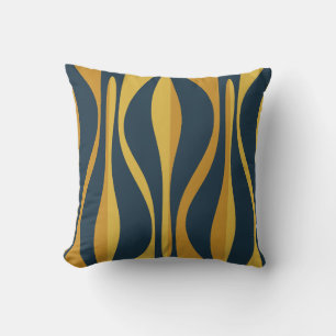 Mid Century Modern Lounge Navy Mustard Pattern Cushion