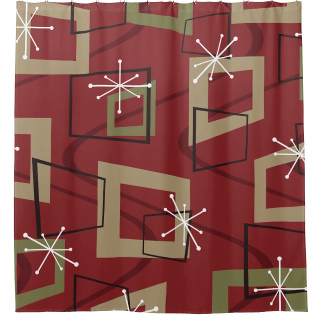 Mid Century Modern Maroon Shower Curtain (Front)
