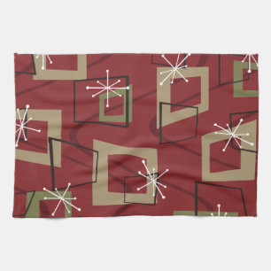 Mid Century Modern Maroon Tea Towel