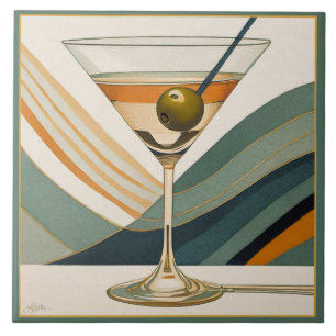 Mid Century Modern Martini Cocktail Hour Ceramic Tile
