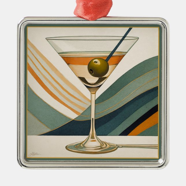 Mid Century Modern Martini Cocktail Hour Metal Ornament (Front)