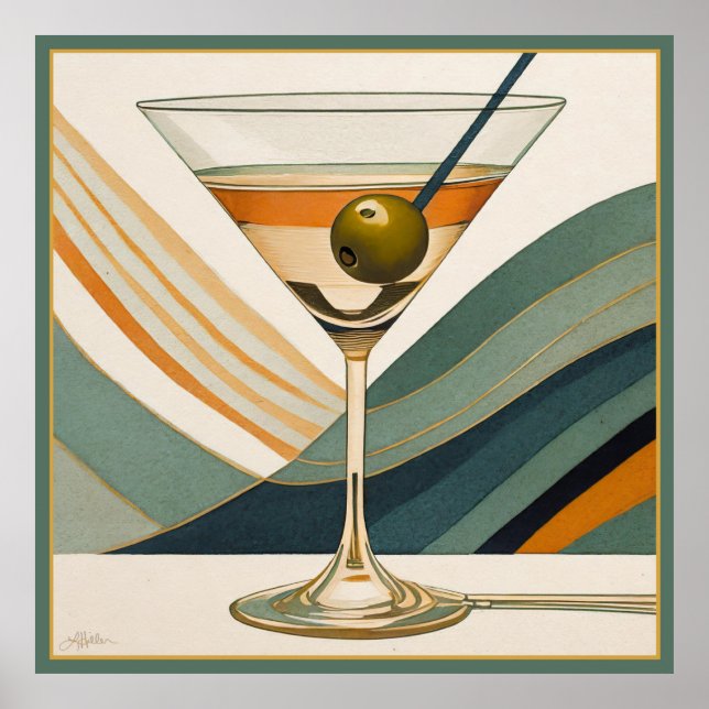 Mid Century Modern Martini Cocktail Hour Poster (Front)