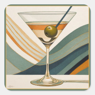 Mid Century Modern Martini Cocktail Hour Square Sticker
