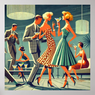 Mid Century Modern Martini Dance Cocktail Party Poster