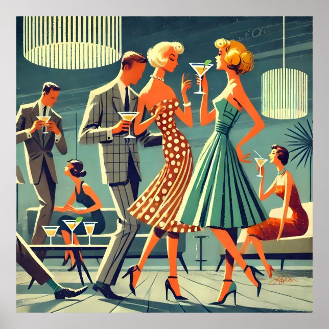 Mid Century Modern Martini Dance Cocktail Party Poster (Front)