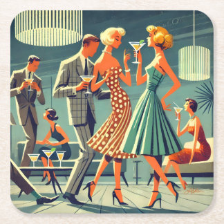 Mid Century Modern Martini Dance Cocktail Party Square Paper Coaster