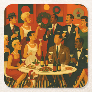 Mid Century Modern Martini Intellectuals Christmas Square Paper Coaster