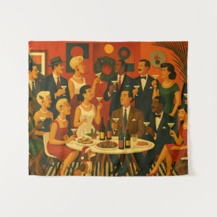 Mid Century Modern Martini Intellectuals Christmas Tapestry