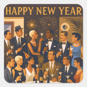 Mid Century Modern Martini Intellectuals New Year Square Sticker