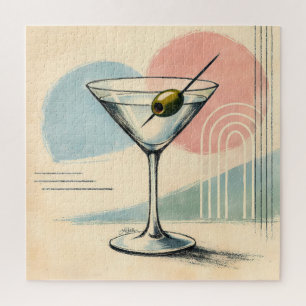 Mid Century Modern Martini Pastel Minimalist Art Jigsaw Puzzle
