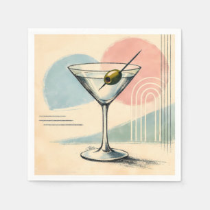 Mid Century Modern Martini Pastel Minimalist Art Napkin