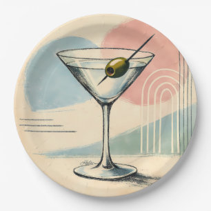 Mid Century Modern Martini Pastel Minimalist Art Paper Plate