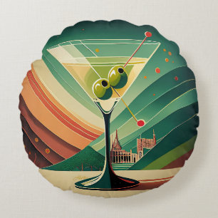 Mid Century Modern Martini Travel Cathedral View Round Cushion