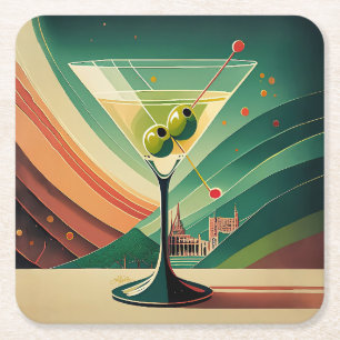Mid Century Modern Martini Travel Cathedral View Square Paper Coaster