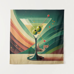 Mid Century Modern Martini Travel Cathedral View Tapestry