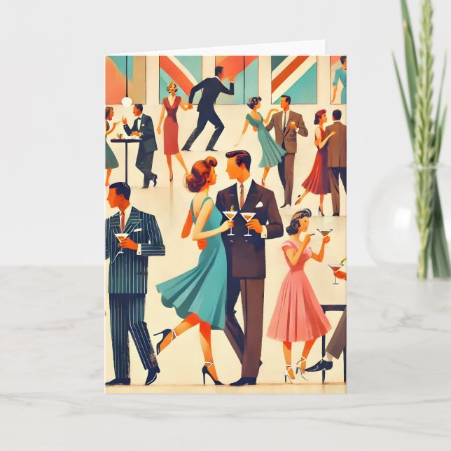 Mid Century Modern Martinis At The Club Card (Front)