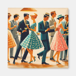 Mid Century Modern Martinis Dancing Cocktail Party Magnet