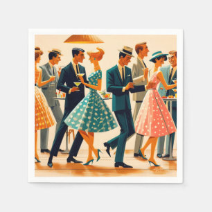 Mid Century Modern Martinis Dancing Cocktail Party Napkin