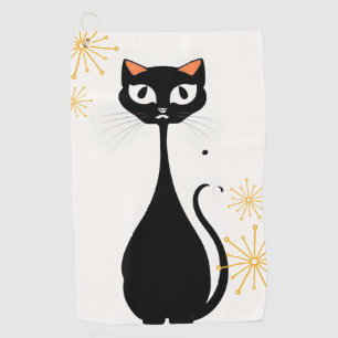Mid Century Modern MCM Cool Black Cat Golf Towel