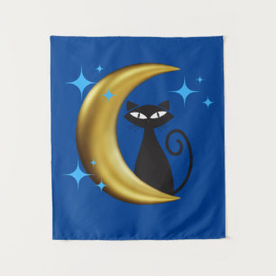 Mid Century Modern MCM Retro Atomic Black Cat  Tapestry