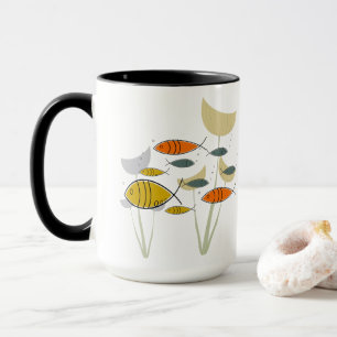 Mid Century Modern MCM Retro Fish Swimming Plants Mug