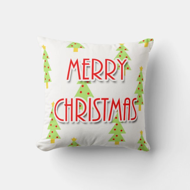 mid century modern merry christmas trees cushion (Front)