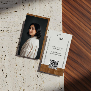 Mid-century Modern Minimal Woodgrain Photo QR Code Business Card