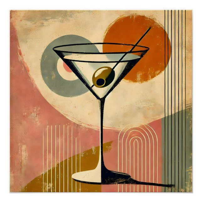 Mid Century Modern Minimalist Art Martini Poster (Front)