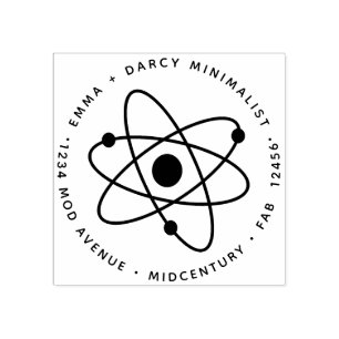 Mid-Century Modern Minimalist Atomic Molecule Rubber Stamp