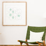 Mid Century Modern Minimalist Geometric Hexagons Poster<br><div class="desc">Mid Century Modern Minimalist Geometric Hexagonal Design in black and white with pops of mint green. If you'd prefer a different colour background or if you'd like to add text,  just click the customise button.</div>