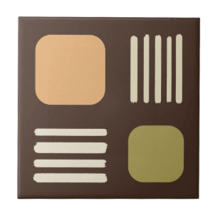 Mid Century Modern Minimalist Squares Lines Brown Ceramic Tile