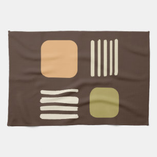 Mid Century Modern Minimalist Squares Lines Brown Tea Towel