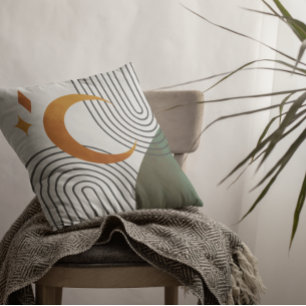 Mid Century Modern Minimalistic Green Orange Shape Cushion