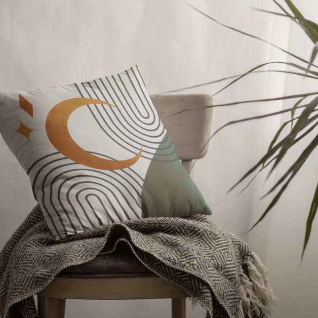 Mid Century Modern Minimalistic Green Orange Shape Cushion (Creator Uploaded)