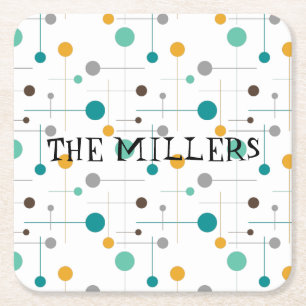 Mid Century Modern Minimalistic Personalised name  Square Paper Coaster