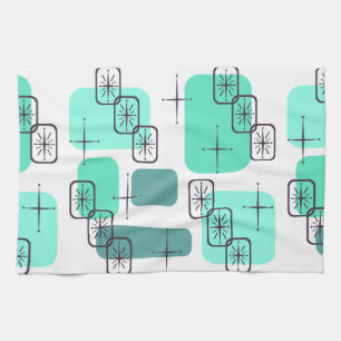 Mid Century Modern Mint Green Turquoise Tea Towel
