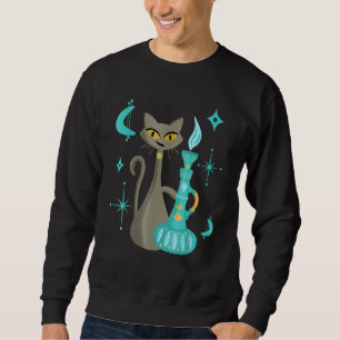 Mid Century Modern Mischievous Cat With Genie Lamp Sweatshirt