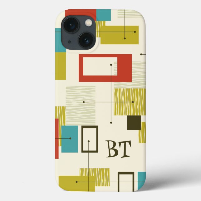 Mid Century Modern Monogram Personalised Retro Case-Mate iPhone Case (Back)