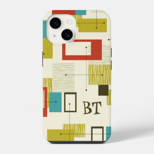 Mid Century Modern Monogram Personalised Retro iPhone 14 Case