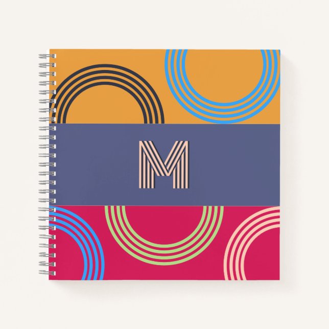Mid Century Modern Monogrammed Abstract Geometric Notebook (Front)