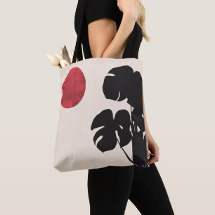 Mid Century Modern Monstera & Sun Minimalist Art Tote Bag