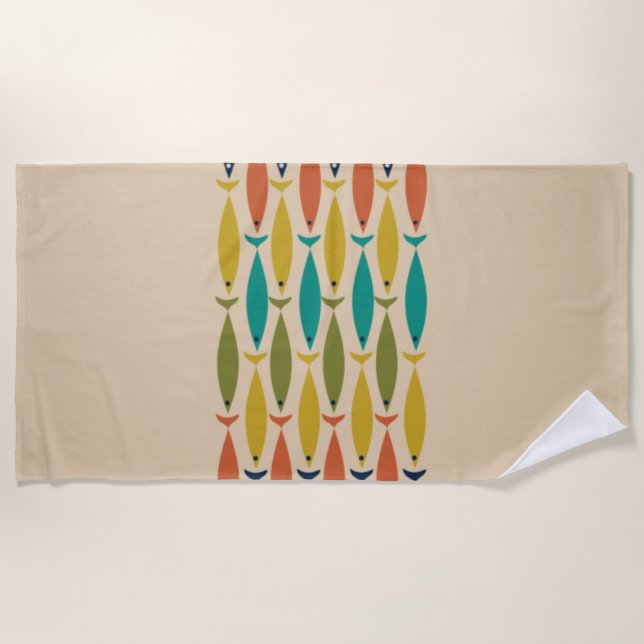 Mid Century Modern Multicolor Fish Beach Towel (Front)