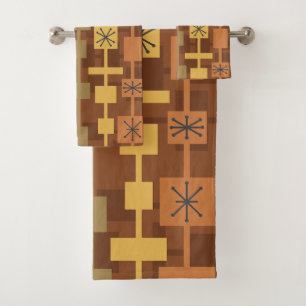 Mid Century Modern Multicolored Brown Bath Towel Set