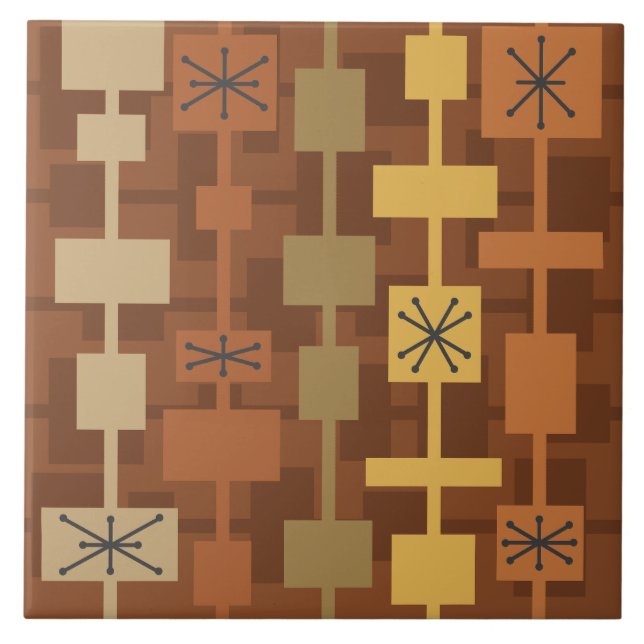 Mid Century Modern Multicolored Brown Ceramic Tile (Front)