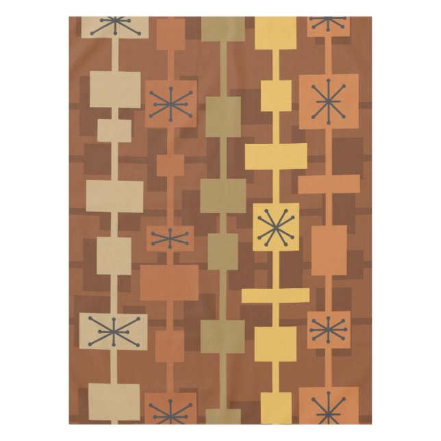 Mid Century Modern Multicolored Brown Tablecloth (Front)