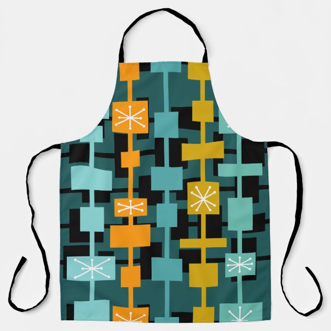 Mid Century Modern Multicolored Teal Apron (Front)